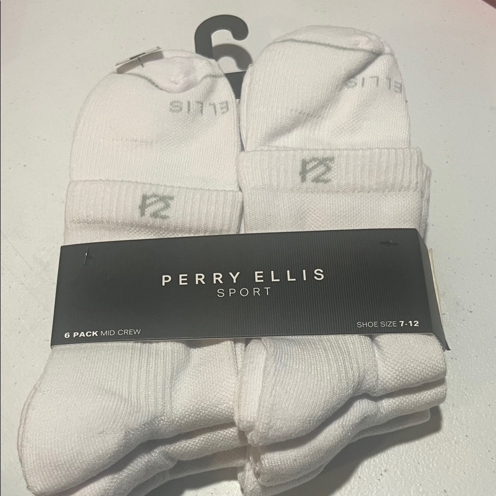 Perry Ellis Sport Men's White Mid Crew Socks - 6 Pack
